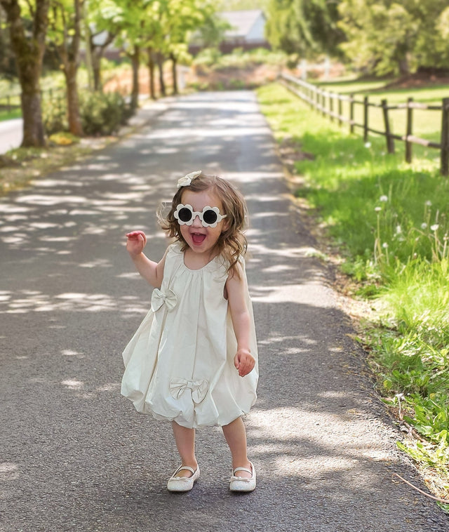 Cute Bow Baby Dress – 100% Cotton (Beige) - APAMAH