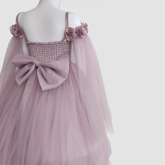 Mauve Dress with Draped Sleeves - APAMAH