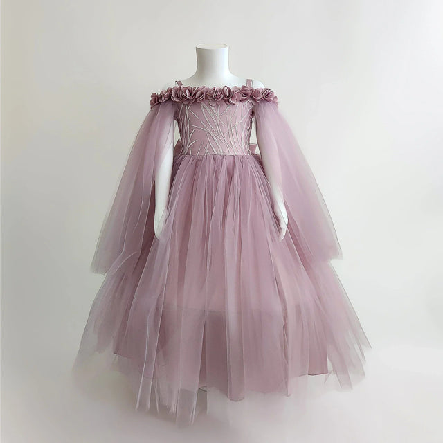 Mauve Dress with Draped Sleeves - APAMAH