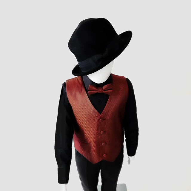 Satin Vest Set (Burgundy/Black) - APAMAH