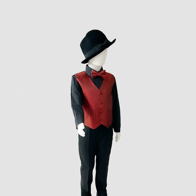 Satin Vest Set (Burgundy/Black) - APAMAH