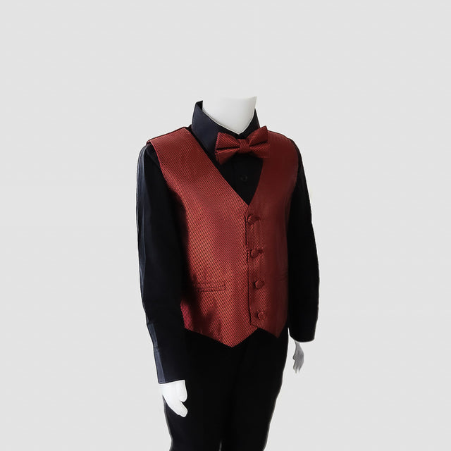 Satin Vest Set (Burgundy/Black) - APAMAH