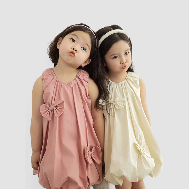 Cute Bow Baby Dress – 100% Cotton (Beige)