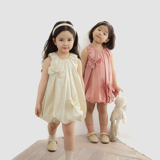 Cute Bow Baby Dress – 100% Cotton (Beige)