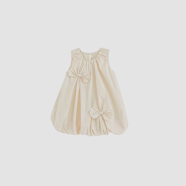 Cute Bow Baby Dress – 100% Cotton (Beige)